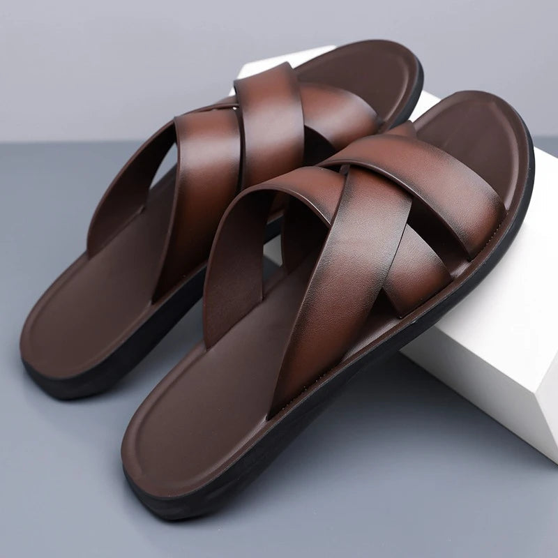 Elegante leren herenslippers