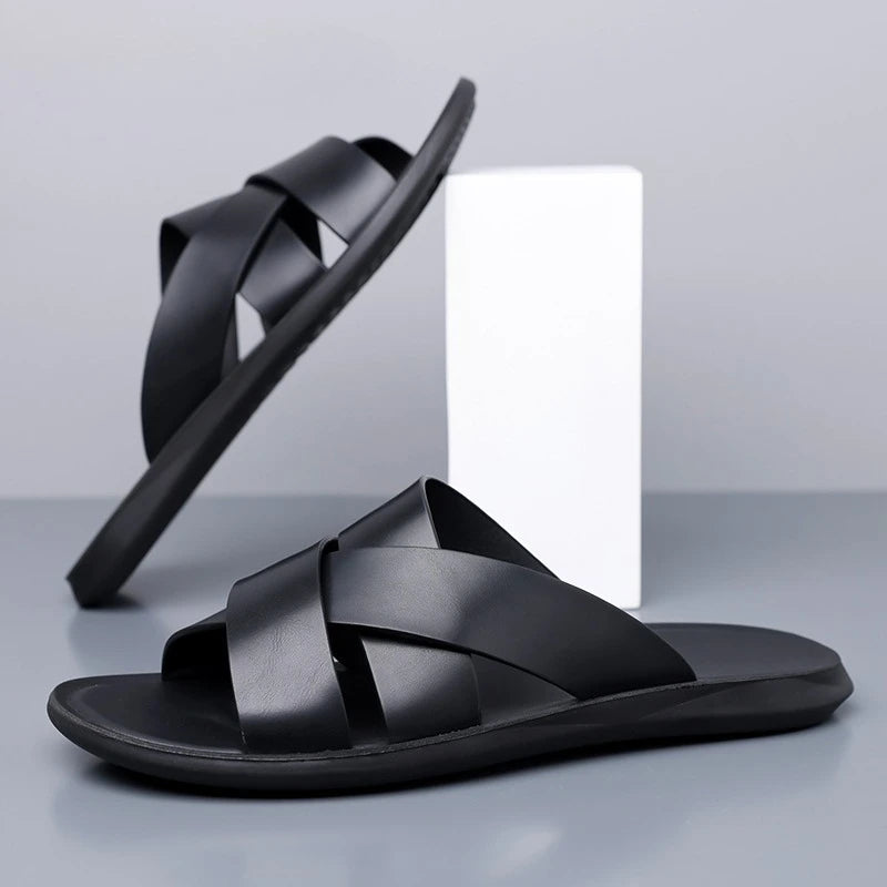 Elegante leren herenslippers