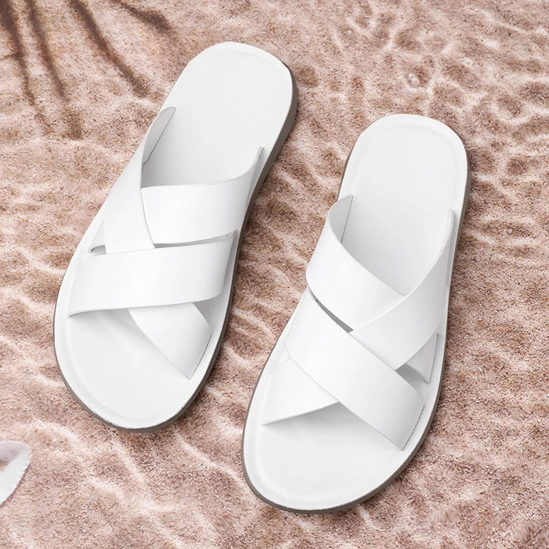 Elegante leren herenslippers