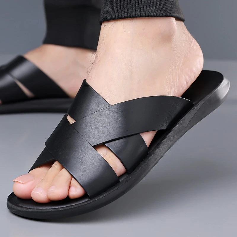 Elegante leren herenslippers