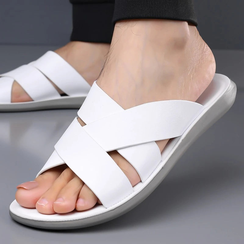 Elegante leren herenslippers