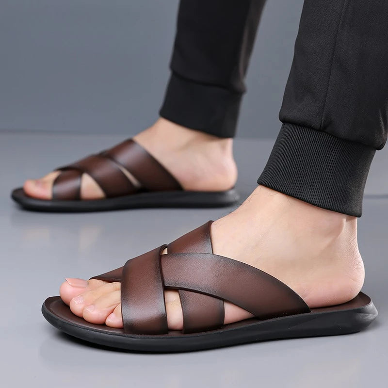 Elegante leren herenslippers