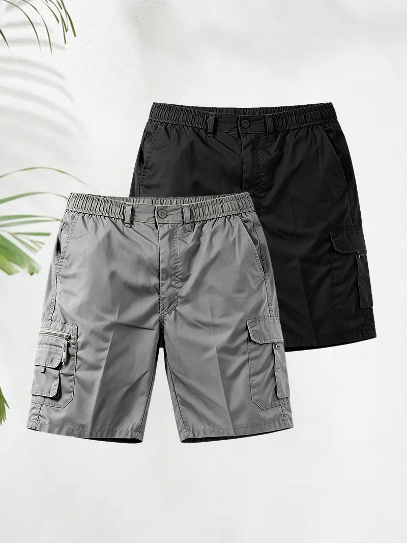 Men's Elasticated Waist Cargo Shorts – Multi-Pocket, Poly Cotton, Loose Fit for Casual Wear---Buy 3 Get Extra 30% Off & Free Shipping