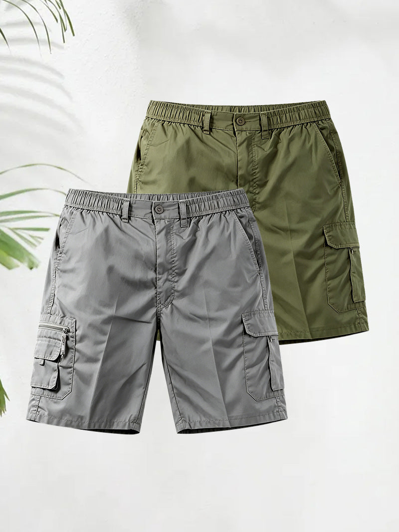 Men's Elasticated Waist Cargo Shorts – Multi-Pocket, Poly Cotton, Loose Fit for Casual Wear---Buy 3 Get Extra 30% Off & Free Shipping