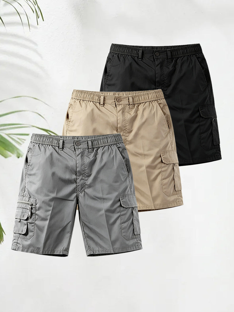 Men's Elasticated Waist Cargo Shorts – Multi-Pocket, Poly Cotton, Loose Fit for Casual Wear---Buy 3 Get Extra 30% Off & Free Shipping