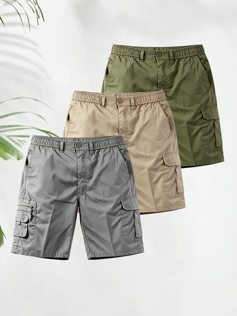 Men's Elasticated Waist Cargo Shorts – Multi-Pocket, Poly Cotton, Loose Fit for Casual Wear---Buy 3 Get Extra 30% Off & Free Shipping