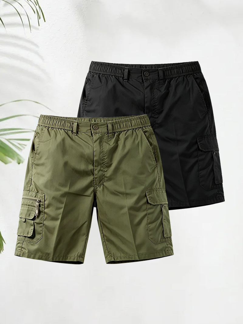 Men's Elasticated Waist Cargo Shorts – Multi-Pocket, Poly Cotton, Loose Fit for Casual Wear---Buy 3 Get Extra 30% Off & Free Shipping