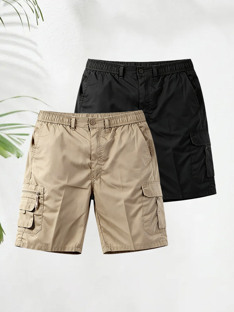 Men's Elasticated Waist Cargo Shorts – Multi-Pocket, Poly Cotton, Loose Fit for Casual Wear---Buy 3 Get Extra 30% Off & Free Shipping