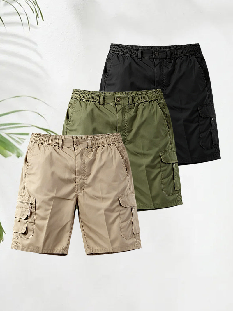 Men's Elasticated Waist Cargo Shorts – Multi-Pocket, Poly Cotton, Loose Fit for Casual Wear---Buy 3 Get Extra 30% Off & Free Shipping