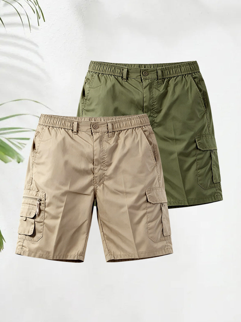 Men's Elasticated Waist Cargo Shorts – Multi-Pocket, Poly Cotton, Loose Fit for Casual Wear---Buy 3 Get Extra 30% Off & Free Shipping
