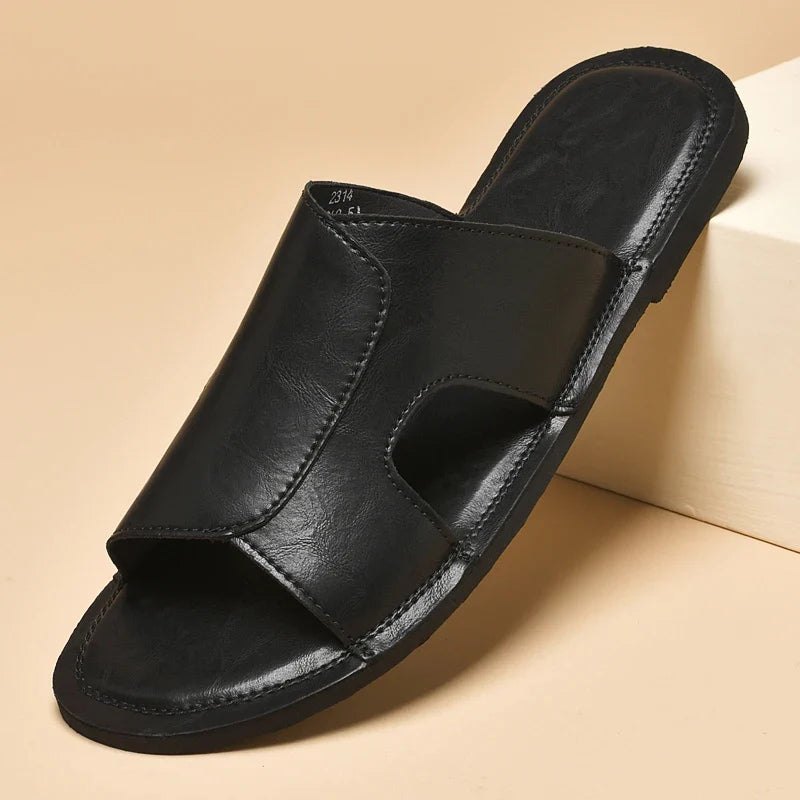 Elegante leren herenslippers